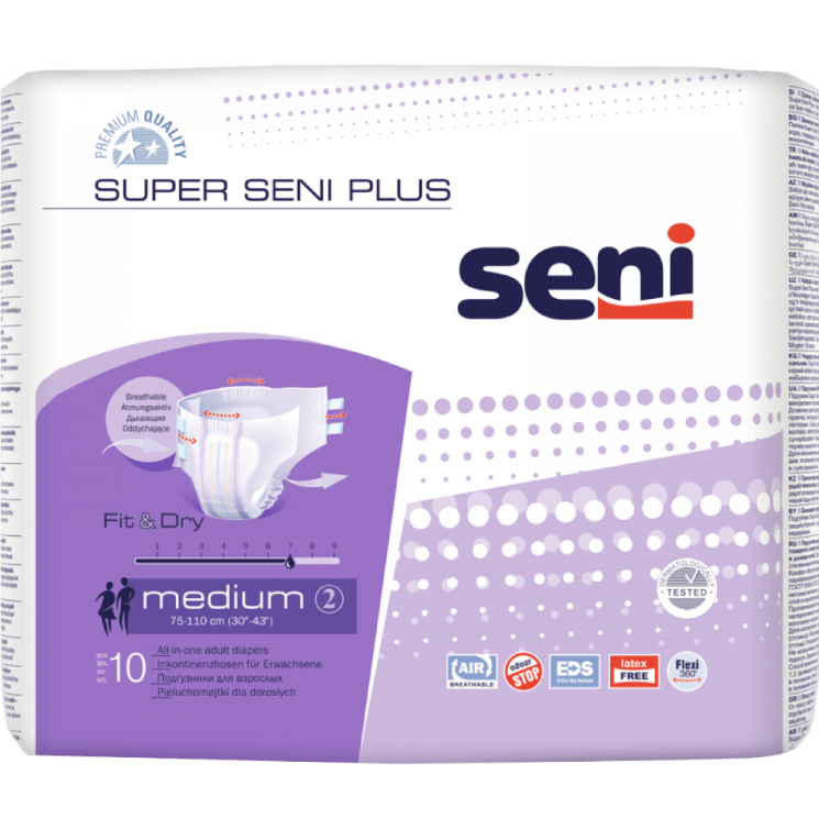 SUPER SENI PLUS Подгузники для взрослых Medium, 10 шт., SE-094-ME10-2RU