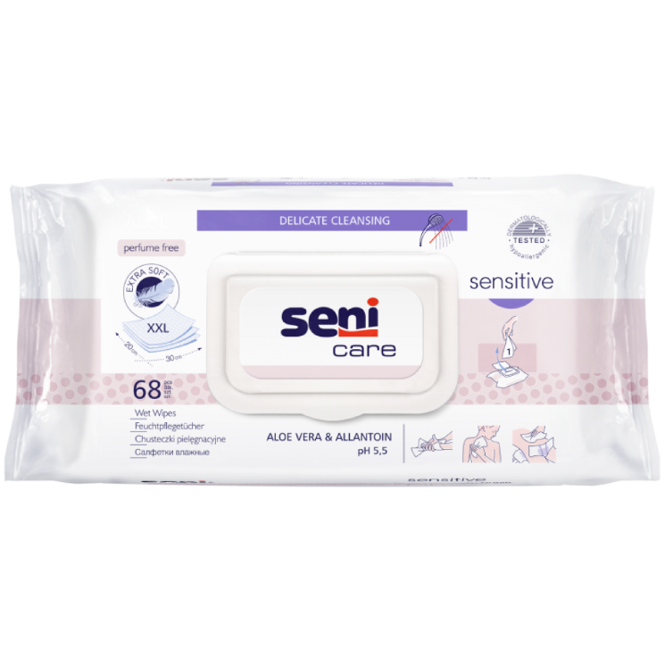SENI CARE Салфетки влажные для чувствительной кожи Sensitive, 68 шт., SE-231-W068-001