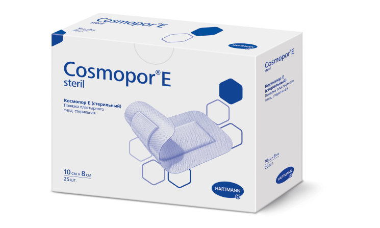 Hartmann Cosmopor® E, 901020. Самоклеящаяся послеоперационная повязка, 10 х 8 см, 25 шт.